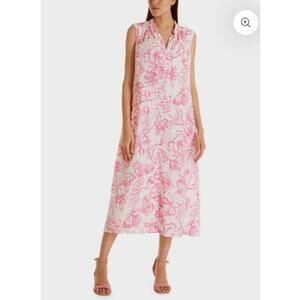 NEW Marc Cain Pink White Butterfly Print Maxi Dress Women's Size 4-6